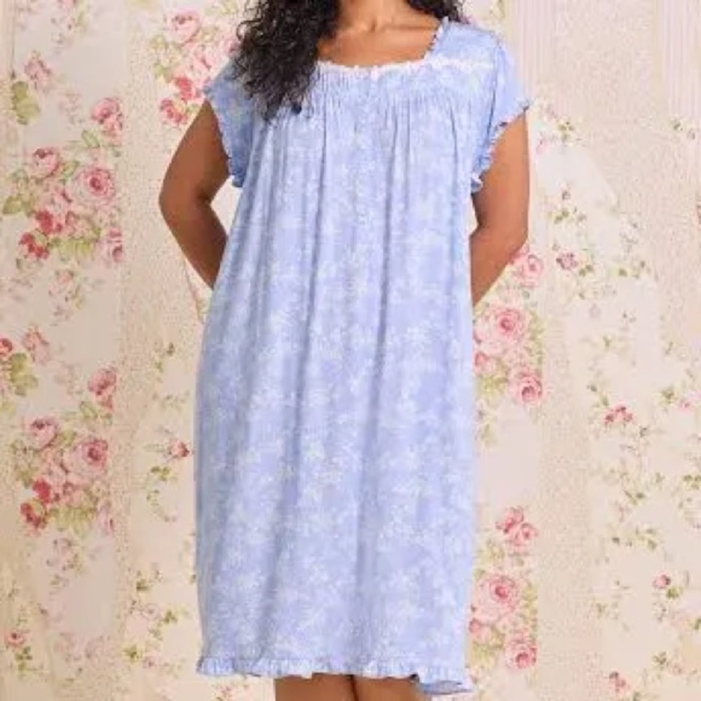 Eileen West Cornflower Toile Modal Jersey Cap Sleeve Waltz Nightgown size 2X